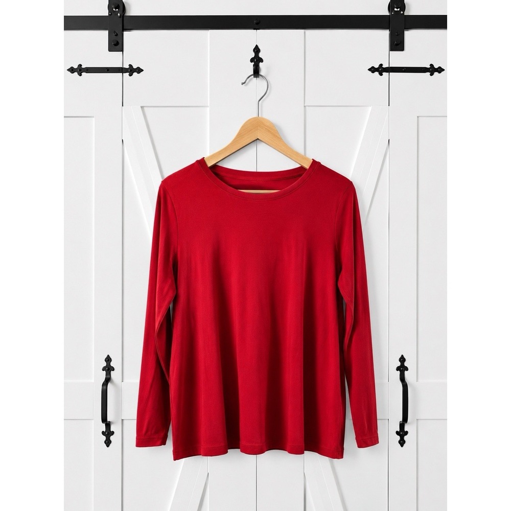 Talbots Tee 100% Pima Cotton T-Shirt Classic Red Long Sleeve Luxe‎ Knit Size 2X